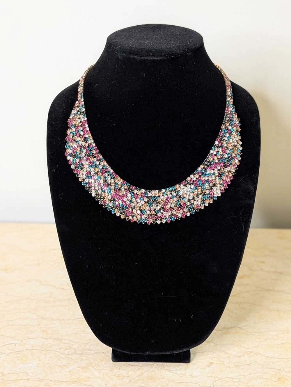 Vintage Natasha Couture Multi Color Rhinestone Gold Tone Bib Statement Necklace - Picture 8 of 8